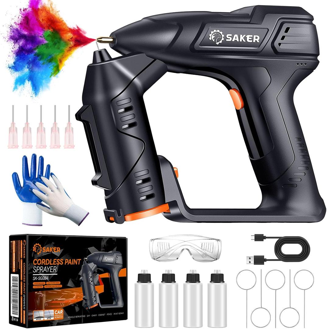 Saker Electric Cordless Paint Sprayer for Car, Cordless Airbrush Handheld Portable Spray Paint Gun for Painting Cars,Cabinet, Paint Repair and DIY Dark Blue 3 Gears 12inch