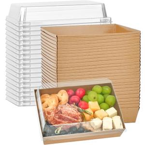 Ocmoiy 7x5 Inch Charcuterie Boxes with Clear Lids, 50 Pack Paper Bakery Boxes with Window, Disposable Take Out Food Containers for Sandwiches, Strawberries, Cookies, Cupcakes (Brown)