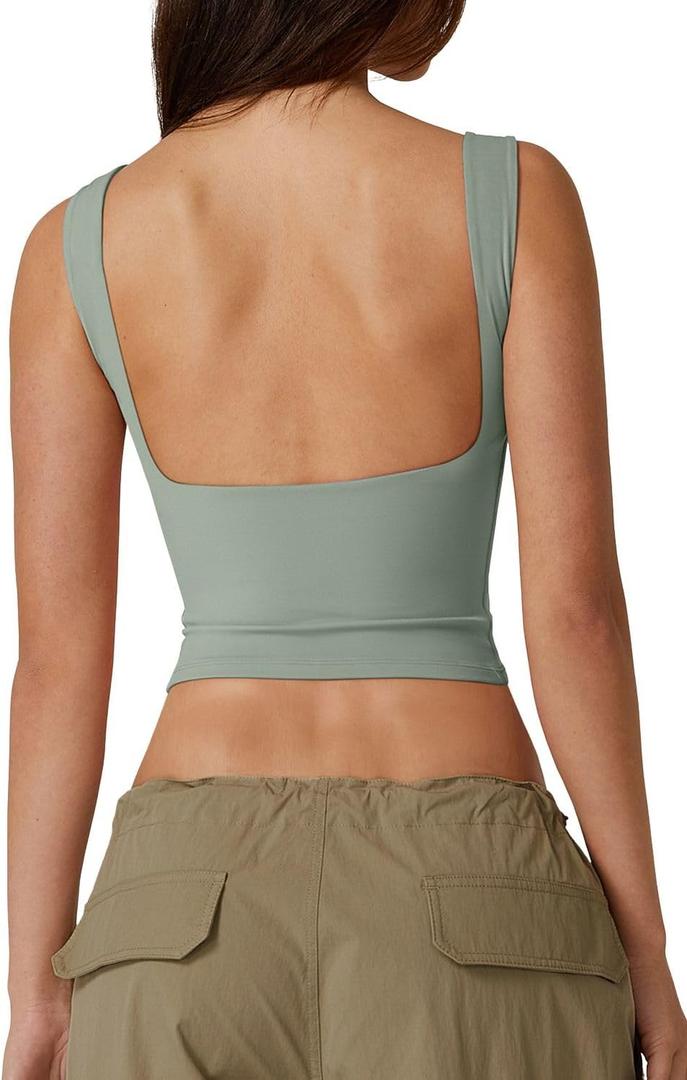 QINSEN Women's Sexy Open Back Sleeveless Crop Tank High Neck Slim Fit Cropped Tee Shirt Y2k Tops (Medium)