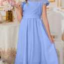 blibean Girls Summer Flower Dresses Semi Formal Lace Wedding Dress Size 8-9 Years (Blue, L)