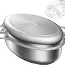 PROPAN Roasting Pan with Rack and Lid 12 Quart,18/10 Stainless Steel Multi-Use Oval Dutch Oven, Induction Compatible Dishwasher/Oven Safe Turkey Roaster,17 Inch