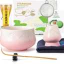 TEANAGOO 7 Pcs Matcha Whisk Set, Pink Matcha Set, Ceremony Matcha Powder Kit,Matcha Tea Set for Making Latte,Matcha Whisk Set and Bowl with Scoop&Sifter,Fuji Design Ceramic Bowl,Gift for Matcha Lovers (Ceremonial-grade Set, Gradient Pink Pro)