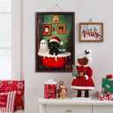 Xizondidi Vintage Christmas Decorations,Christmas Wall Decor for Home,Black Cat Wall Art Prints Including Wooden Frame,Art Poster for Living Room Bedroom Home Decoration 15 * 10 Inches