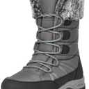 ANGRYRAM Winter Steel Toe Boots for Women Warm Insulated Non Slip Snow Boots Comfortable Work Shoes Mid Calf Faux Fur Furry Snow Shoes for Industry Construction Outdoor Winter (7.5, Grey)