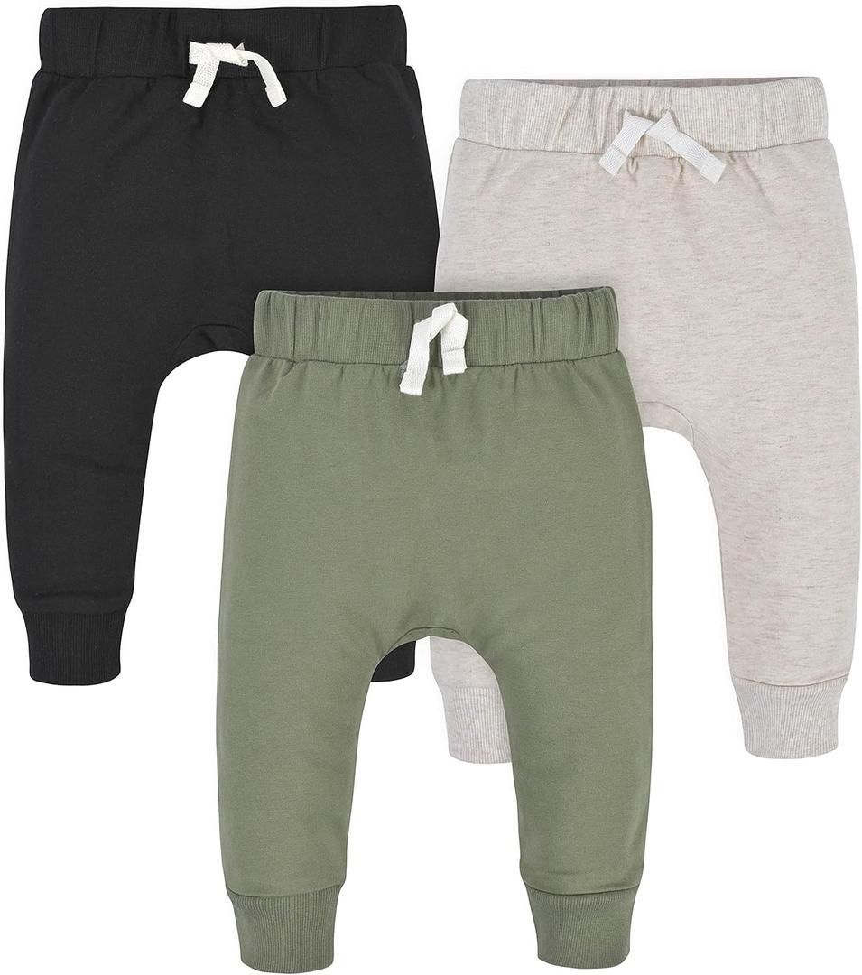 Gerber Baby Boys Toddler 3-Pack Jogger Sweatpants, Green/Black, 3-6 Months US