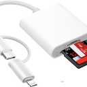 Denlane SD Card Reader for iPhone iPad Mac, USB C & Lightning Dual Connector Digital Camera Adapter to iPhone, SD Card Adapter Memory Card Reader for SD/TF/Sim Card, Plug & Play, Camera Accessories (2 Slot)