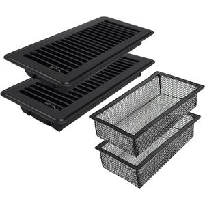 Floor Vent Covers 2 Pack, 4" x 12" (Duct Opening Size) Easy Adjust Vent Deflector Metal Reinforced Weld,Black