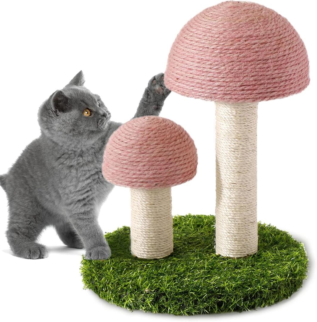 Cat Scratching Post - Mushroom Cat Scratcher Featuring with Natural Sisal Caps Scratch Pole and Sturdy Base for Kittens & Small Cats - Pink