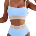 Herseas Women's Bikini Sets Colorblock Trim 2 Piece High Waisted Swimsuit Scoop Neck Adjustable Spaghetti Straps Bathing Suit, Size M