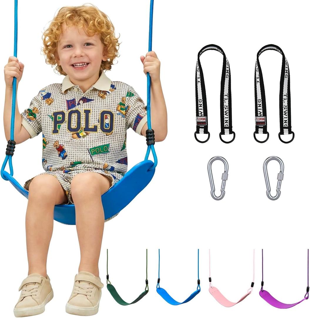 HeyZoo Heavy Duty Kids Swing Seat with 79" Adjustable Rope, 330 lbs Capacity Swing Set Accessories Replacement with 2 Carabiners and 2 Extra Hanging Straps, Outdoor Playground Gifts, Blue 1 Pack