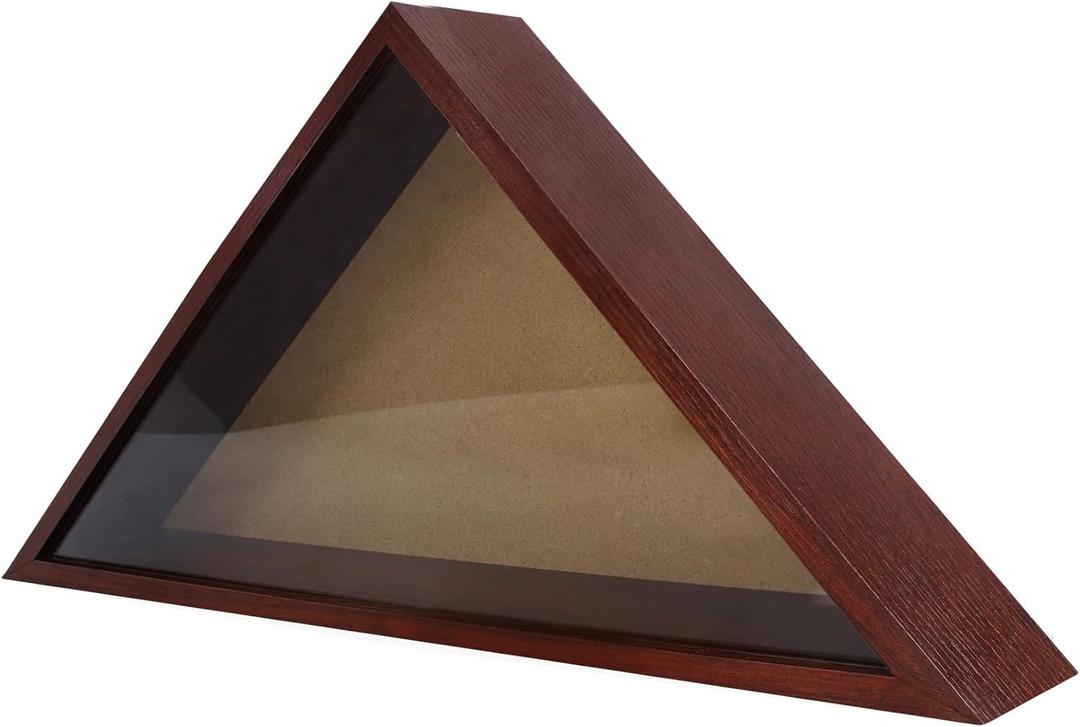 Flag Display Case - 5' x 9.5' Funeral & Military Flag Shadow Box with HD Tempered Glass and Wall Mount, Folded Triangle Flag Holder Frame for Veterans, Cherry Red