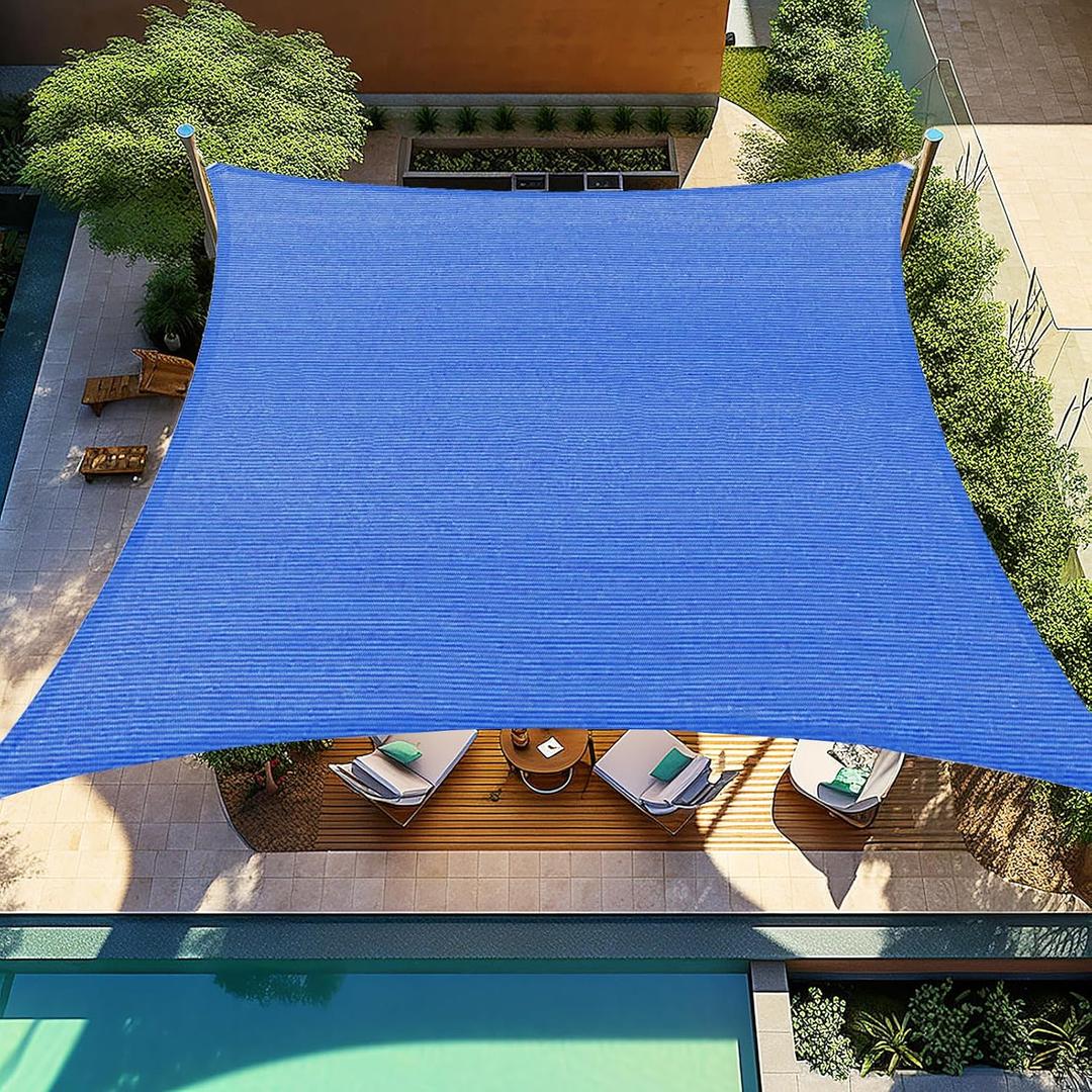 Shade&Beyond 12'x12' Sun Shade Sails Curved Canopy Square Blue 185GSM Shade Sail Permeable for Patio Deck Yard Backyard