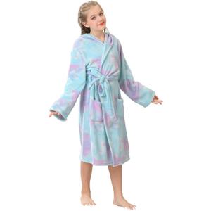V.&GRIN Girls Fleece Robes, Hooded Plush Soft Fuzzy Warm Fluffy Bathrobe for Kids 13-14 Years (Candy)