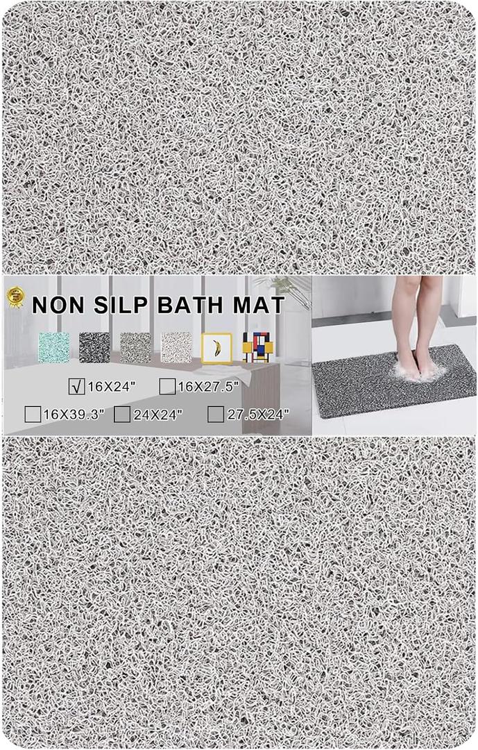 Nonslip Bathtub Mat, Anti Slip Bath Mat 0.6" Extra Thick, Quick Dry Bath Tub Anti Slip Shower Mat, Loofah Non-Slip Bath Mat for Tub Bathroom Pool Kitchen Entryway Home Hotel(Light Gray 16x24)