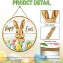 8 Inch Spring Door Hanger, Wooden Bunny Rabbit Decor for Front Door, Waterproof Rustic Spring Wreath Sign for Farmhouse Patio Lawn Indoor Outdoor Decoration (White)