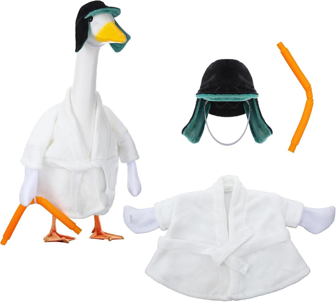 Aliceset Christmas Cousin Robe Porch Goose Outfit Set Xmas Vacation Costume Lawn Porch Goose Clothes with Robe Hat Water Pipe for 23'' Statue Patio Garden Decoration
