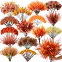 Artificial Eucalyptus Leaves Stem Bulk Fake Greenery Faux UV Resistant Sprays Silver Dollar Eucalyptus for DIY Wedding Bouquet Vase Floral Arrangement Decor (Orange, 3 Kinds)