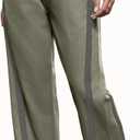 Track Pants Women Casual Drawstring Barrel Pant Lightweight Baggy Contrast Color Workout Pants with Pockets (Small, Army Green)