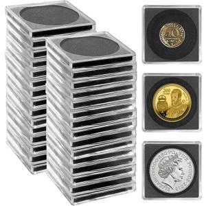 30Pcs Silver Dollar Coin Holders with 5 Sizes Adjustable Gaskets (20/25/30/35/40mm), Clear Coin Cases for Collectors, Protective Coin Collection Supplies