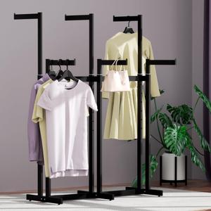 Clothing Racks - Heavy Duty Garment Racks Metal for Retail Display Hanging Clothes, Rolling Black Commercial Clothing Display Rack Stand with Wheels (6 Arm,Black)