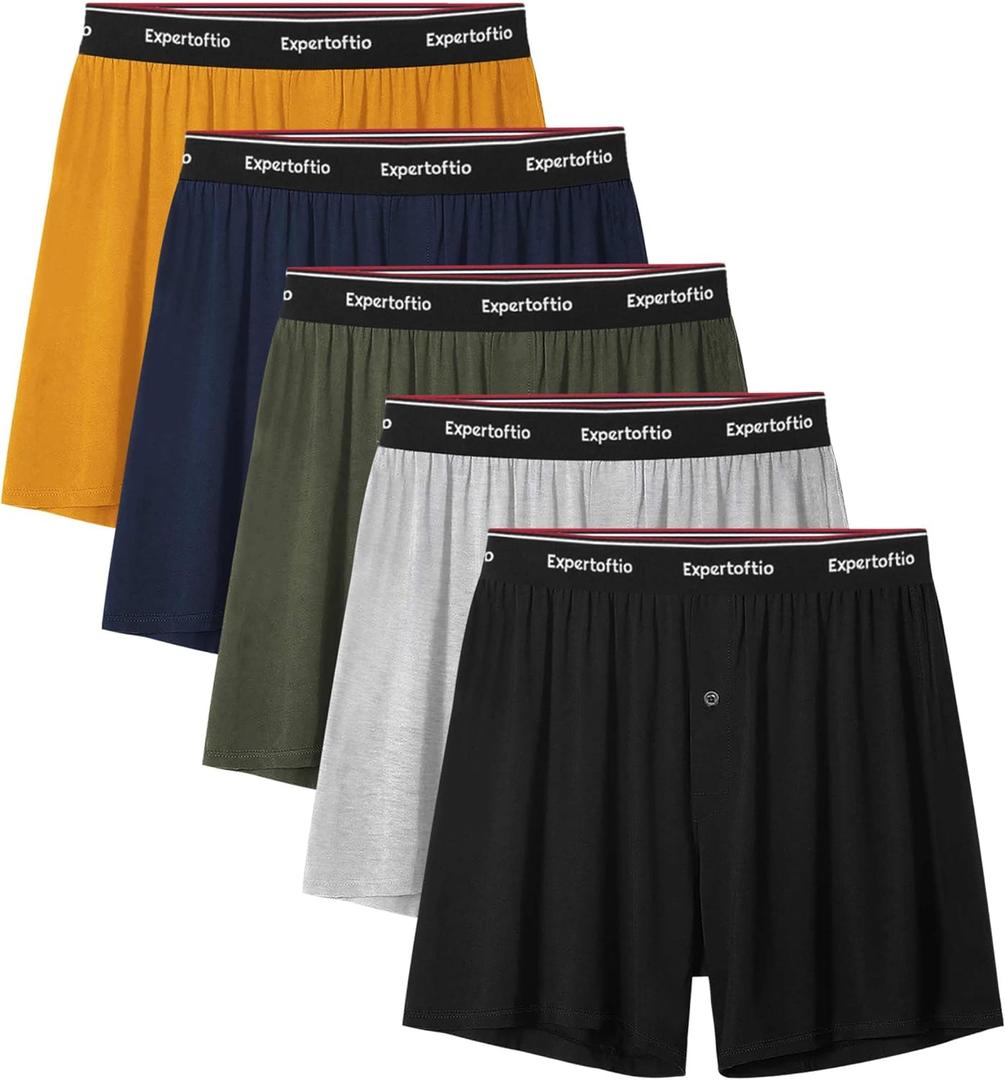 Boxers for Men Viscose from Bamboo Men's Underwear Boxer Shorts Breathable Mens Boxer, Loose Fit, Knit Pack (Large, 1: Black Blue Green Grey Yellow)