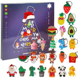 Ogrmar Christmas Advent Calendar for Kids Holiday Countdown Calendar with 24 Pcs Micro Lovely Silicone Doll Key Ring Christmas Holiday Gift for Children