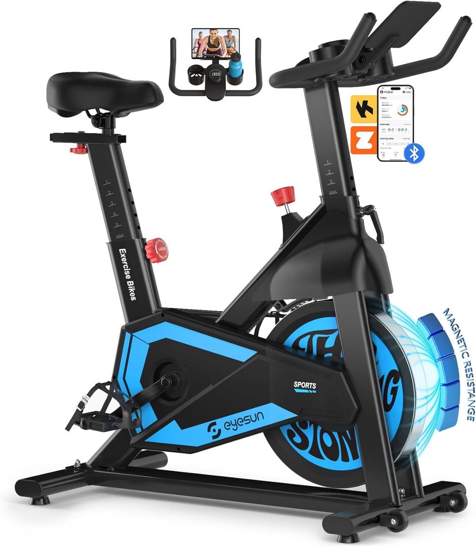 Exercise Bikes for Home,Indoor Cycling Bike with Adjustable Magnetic,Brake Pad Resistance Silent Belt Drive,330lbs Weight Capacity &Upgraded Version Seat for Home Cardio&Weight Loss (89W-Blue)