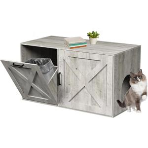 Cat Litter Box Enclosure Furniture with Storage Compartment, Hidden Litter Box Cabinet with Dedicated Space for Trash Can for Living Room, Bedroom, 35.4 x 19.4 x 17.7 InchesTaupe