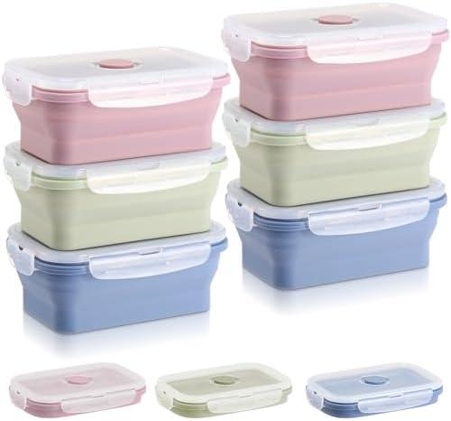 Mifoci 6 Pcs Silicone Food Containers Collapsible Food Storage Containers with Airtight Lids Stacking Leftover Foods Storage Lunch Box for Freezer Microwave Dishwasher Safe(18.6 oz)