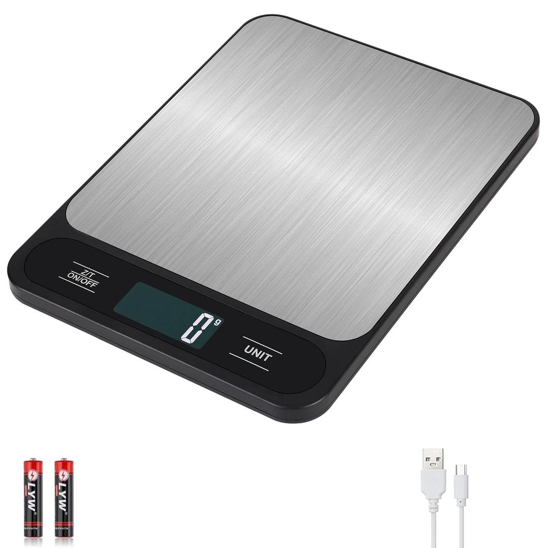 VITSOL 33lb/ 15kg Digital Kitchen Scale, Food Scale, High Capacity Weight Grams and Ounces for Baking Cooking and Meal Prep, 6 Units with Tare Function, LCD Display, Stainless Steel, USB Rechargeable