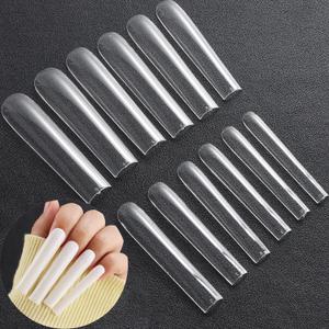 Gootrades 3XL Tapered Square Full Cover Nail Tips, 504Pcs Clear XXXL Extra Long Straight Nail Tips for Acrylic & Press On nails, Manicure Tools Salon Home DIY (12 Sizes)