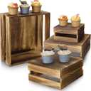 Sieral 4 Pieces Wood Cupcake Display Stand Decorative Dessert Appetizer Cake Stand Risers Wooden Crate Rustic Cake Risers for Storage for Party Christmas Halloween Wedding Decor(Rustic Dark Brown)