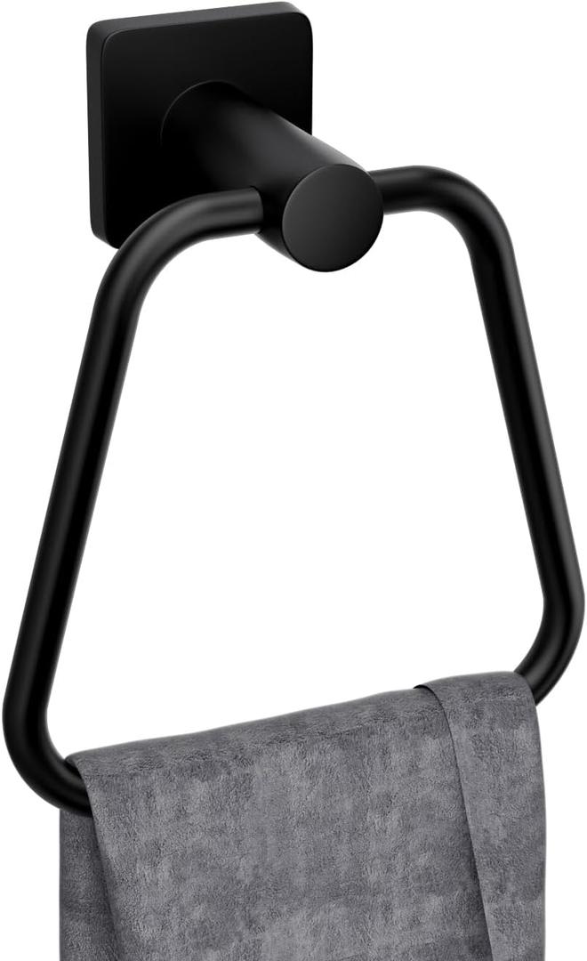 DUKWIN Towel Ring for Bathroom, Matte Black Hand Towel Holder 304 Stainless Steel Towel Racks, Modern Wall-Mounted Towel Hanger for Bathroom, Kitchen