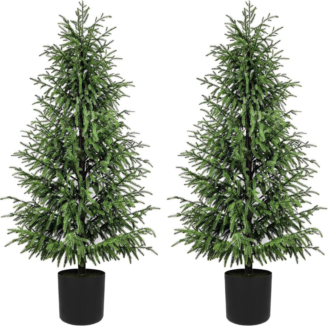 Norfolk Pine Christmas Tree Real Touch Faux Holiday Tree with Pot, Realistic Indoor Outdoor Decoration for Entryway, Living Room, Office, Apartment (5FT- 2Pack)