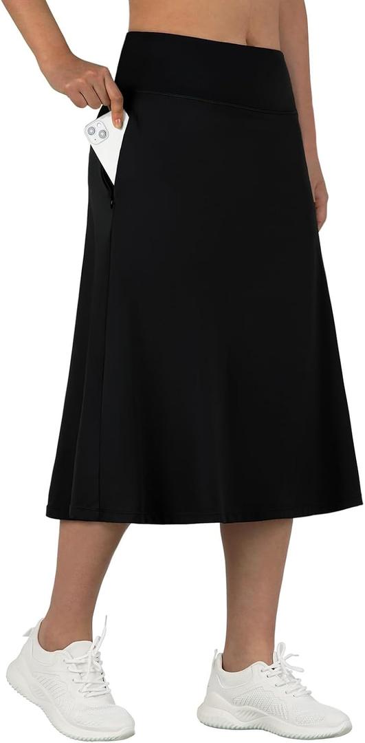 ANIVIVO Women's Midi Length Skorts Skirts with Pockets Modest Skirts 28" Long Knee Length Athletic Skorts L