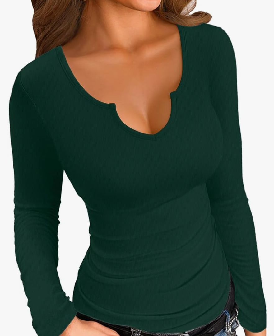 VICHYIE Womens Tops V Neck Summer Short Sleeve Casual Slim Fitted Tshirt Size XL