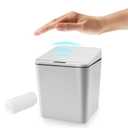 Automatic Small Countertop Trash Can with Lid, 1.5 Gal/6L Toucheless Mini Waste Bin for Office Desk/Bedside Table/Coffee Bar -Batteries, Grey