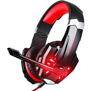 BlueFire Stereo Gaming Headset for PS4, PS5, PC, Xbox One, Noise Cancelling Over Ear Headphones with Mic, LED Light, Bass Surround, Soft Memory Earmuffs for Laptop Nintendo Switch (Black-Red)