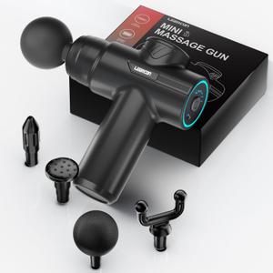LEERCON Mini Massage Gun for Deep Tissue Pain Relief, Handheld Portable Percussion Muscle Massager with 6 Speeds & 4 Heads, Fascial Gun for Gym, Office & Travel - Gift for Dad, Mom, Athletes
