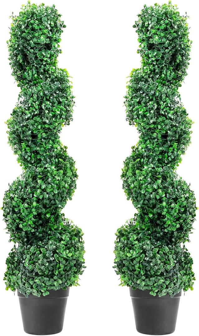 2 Pack 3ft Artificial Boxwood Topiary Spiral Trees in Planters, UV Resistant Faux Plants for Indoor Outdoor Use, Front Porch and Entryway Decoration
