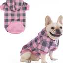 KOOLTAIL Plaid Dog Hoodie Pet Clothes Sweater with Hat and Pocket for Small Medium Large Size Dogs, Soft Winter Warm Pet Cold Weather Coat, Fleece Fall Dog Hooded Sweatshirt for Puppy Cats, Pink S/M