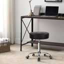 KKTONER Round Rolling Stool PU Leather Height Adjustable Swivel Drafting Work SPA Medical Salon Stools Chair with Wheels Black