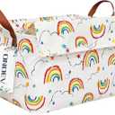 Rectangular Fabric basket with cover and handle, decorative basket and closet storage box for clothes, books and sundriesrainbow with lid, 14.9x10.2x9.05 Inch (Pack of 1)