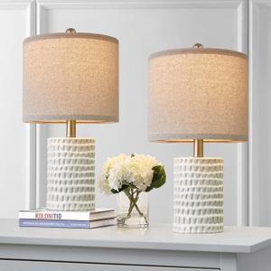 PORTRES 18.25" Modern Accent Ceramic Table Lamp Set of 2 for Bedroom White Desk Decor Bedside Lamps for Living Room Study Room Office Dorm Farmhouse Nightstand Lamp End Table Lamps (Medium -White)