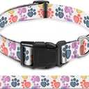 Dog Collar, Cute Pet Collar Adjustable for Large Dogs, Soft Dog Collars with Quick Release Buckle for Walking Running Colorful Dog Paws