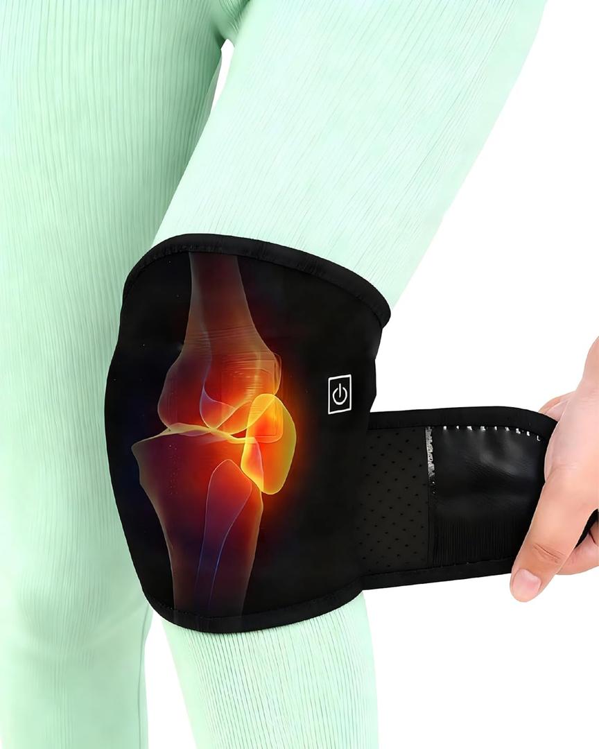 Heat Knee Heating Pad - 3-Temperature USB Rechargeable, Adjustable Wrap for Arthritis & Joint Pain Relief, Portable Heated Knee Brace for Men & Women(1 Piece Black-New)