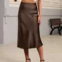 Bluetime Womens Satin Skirt Elastic High Waisted Silk Midi Skirts Dressy Casual A line Long Skirt (XL)