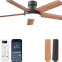 Ceiling Fans with Lights, 44 Inch Low Profile Ceiling Fan with Light and Remote, APP, 6 Speed, Dimmable LED, Reversible DC Motor, Timer, Black Flush Mount Ceiling Fan for Bedroom Living Room