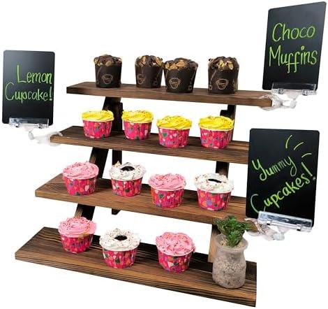 rackNgroove Wooden Cupcake Stand for 24 Cupcakes, Tiered Display Stand for Dessert, Grazing Table Supplies, Candle & Soap Display Stand for Craft Shows, Retail Vendor Wooden Display Shelf