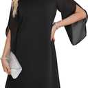RUMIA Cocktail Dresses for Women Chiffon Sleeve Wedding Guest Dress  (Black, L)